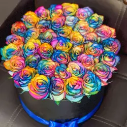 باکس گل رز هفت رنگ فرانک - خرید جعبه گل رز هفت رنگ