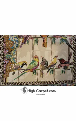 تابلو فرش دستباف تمام ابریشم باغ پرندگان کد 014370