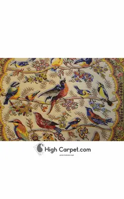 تابلو فرش دستباف تمام ابریشم باغ پرندگان کد 014387