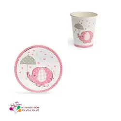 پیش دستی و لیوان تم تولد فیل دخترانه کد۲ (۱۰عددی)