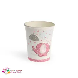 پیش دستی و لیوان تم تولد فیل دخترانه کد۲ (۱۰عددی)