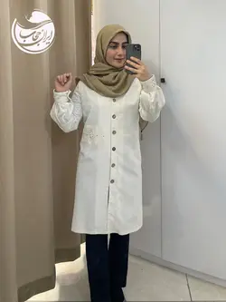 مانتو لنین خامه دوزی سفید کد 113