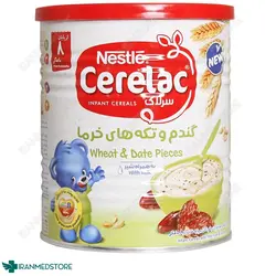 سرلاک گندم و تکه های خرما به همراه شیر نستله مناسب کودکان از پایان ۸ ماهگی ۴۰۰ گرم