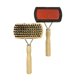 برس سگ و گربه دو طرفه با دسته چوبی_Nunbell