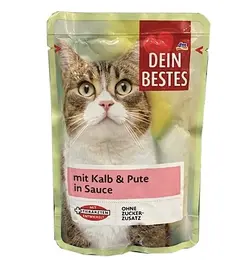 پوچ گربه گوشت گوساله و بوقلمون 100 گرمی دین بستس_Dein Bestes