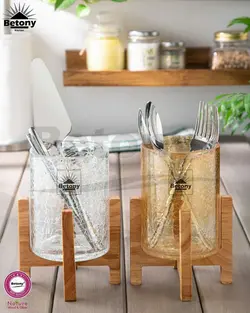 جا قاشق شیشه ای پایه چوبی