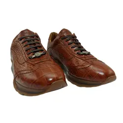 کفش اسپرت چرم طبیعی، رنگ عسلی، نوع چرم رویه کروکو طبیعی گاوی کد مدل ۵۰۴