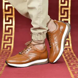 کفش اسپرت چرم طبیعی، رنگ عسلی، نوع چرم رویه ناپا طبیعی گاوی کد مدل ۵۰۶