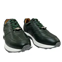 کفش اسپرت چرم طبیعی، رنگ یشمی، نوع چرم رویه ناپا طبیعی گاوی کد مدل ۵۰۶