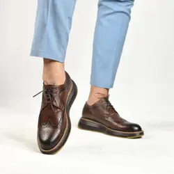 کفش اسپرت چرم طبیعی، رنگ قهوه ای سایه دار، نوع چرم رویه ناپا طبیعی گاوی کد مدل ۵۰۱