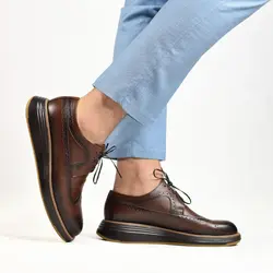 کفش اسپرت چرم طبیعی، رنگ قهوه ای سایه دار، نوع چرم رویه ناپا طبیعی گاوی کد مدل ۵۰۱