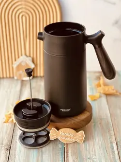 فلاسک فرنچ پرس دار دسته بامبو برند PINKAH