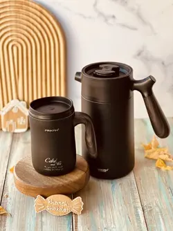 فلاسک فرنچ پرس دار دسته بامبو برند PINKAH