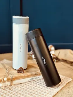 خرید تراول ماگ 500 میل سفید مشکی دماسنج دار کد001387 - خانه شکلاتی