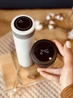 خرید تراول ماگ 500 میل سفید مشکی دماسنج دار کد001387 - خانه شکلاتی