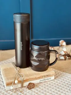 خرید تراول ماگ 500 میل سفید مشکی دماسنج دار کد001387 - خانه شکلاتی