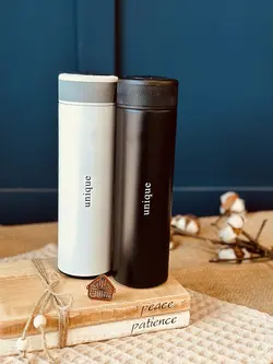 خرید تراول ماگ 500 میل سفید مشکی دماسنج دار کد001387 - خانه شکلاتی