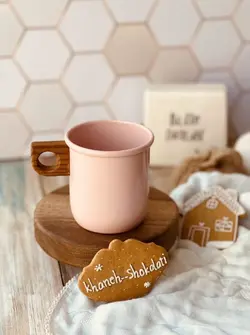 ماگ لعابی دسته چوبی سایز بزرگ