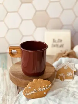 ماگ لعابی دسته چوبی سایز بزرگ