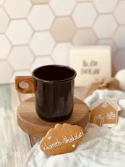 ماگ لعابی دسته چوبی سایز بزرگ