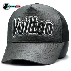 کلاه پشت توری چرم با طرح Vuitton - کلاهسان