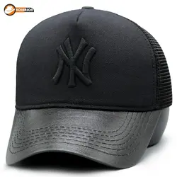 کلاه پشت توری نقاب چرمی کوتاه طرح NY | کلاهسان