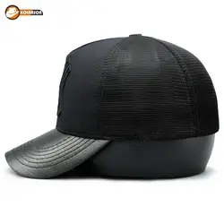 کلاه پشت توری نقاب کوتاه چرم طرح NY | کلاهسان