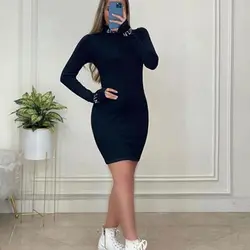 پیراهن آستین انگشتی یقه اسکی زنانه کد 30172