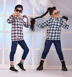 1959_هودی چهارخونه کلاه دار و شلوار