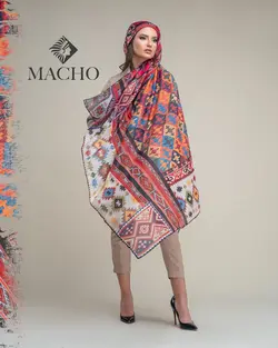 روسری نخ پنبه وال طرح گلیم ماچو 2459