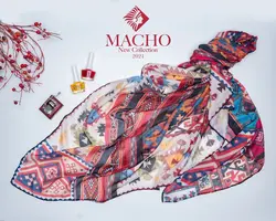 روسری نخ پنبه وال طرح گلیم ماچو 2459