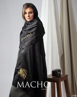 شال مجلسی نخ پنبه ابریشم گل‌دوزی Burberry ماچو 1596
