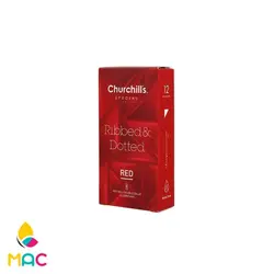 کاندوم تاخیری مضاعف خاردار چرچیلز Churchills مدل Ribed and Dotted بسته 12 عددی