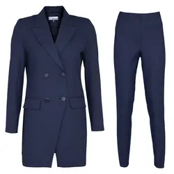 مانتو شلوار دیپلمات یقه بلیزری پایین کج