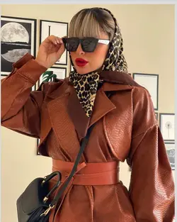 پالتو چرم کروکودیل کوتاه ترک