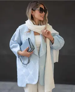 مانتو کتی ژاکارد آبی مجلسی ترک