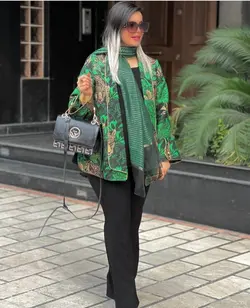 مانتو ژاکارد سبز مجلسی طرحدار شیک ایتالیایی