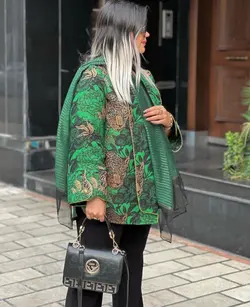 مانتو ژاکارد سبز مجلسی طرحدار شیک ایتالیایی