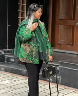 مانتو ژاکارد سبز مجلسی طرحدار شیک ایتالیایی