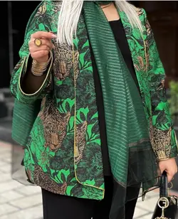 مانتو ژاکارد سبز مجلسی طرحدار شیک ایتالیایی