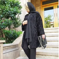 مانتو حریر مشکی روبان دوزی با استر کرپ (کپی)