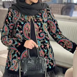 کت مخمل ترمه دوزی جذاب و لاکچری ترک