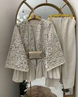 مانتو لینن پولک دوزی شیک و لاکچری مجلسی ترک