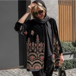 مانتو مخمل سوزندوزی مشکی بلند مجلسی گل برجسته هندی