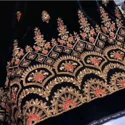 مانتو مخمل سوزندوزی مشکی بلند مجلسی گل برجسته هندی