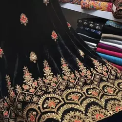 مانتو مخمل سوزندوزی مشکی بلند مجلسی گل برجسته هندی