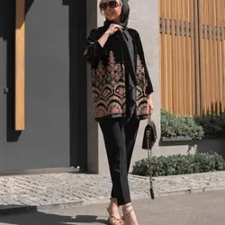 مانتو مخمل سوزندوزی مشکی بلند مجلسی گل برجسته هندی