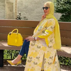 مانتو ژاکارد زرد شیک و لاکچری ترک