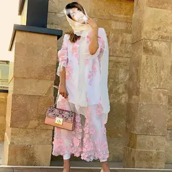 مانتو تور اپلیکه گل برجسته صورتی زنانه مجلسی اورجینال ترک