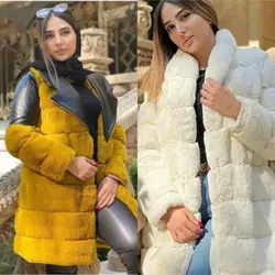 پالتو خز و چرم پله ای زنانه ترک